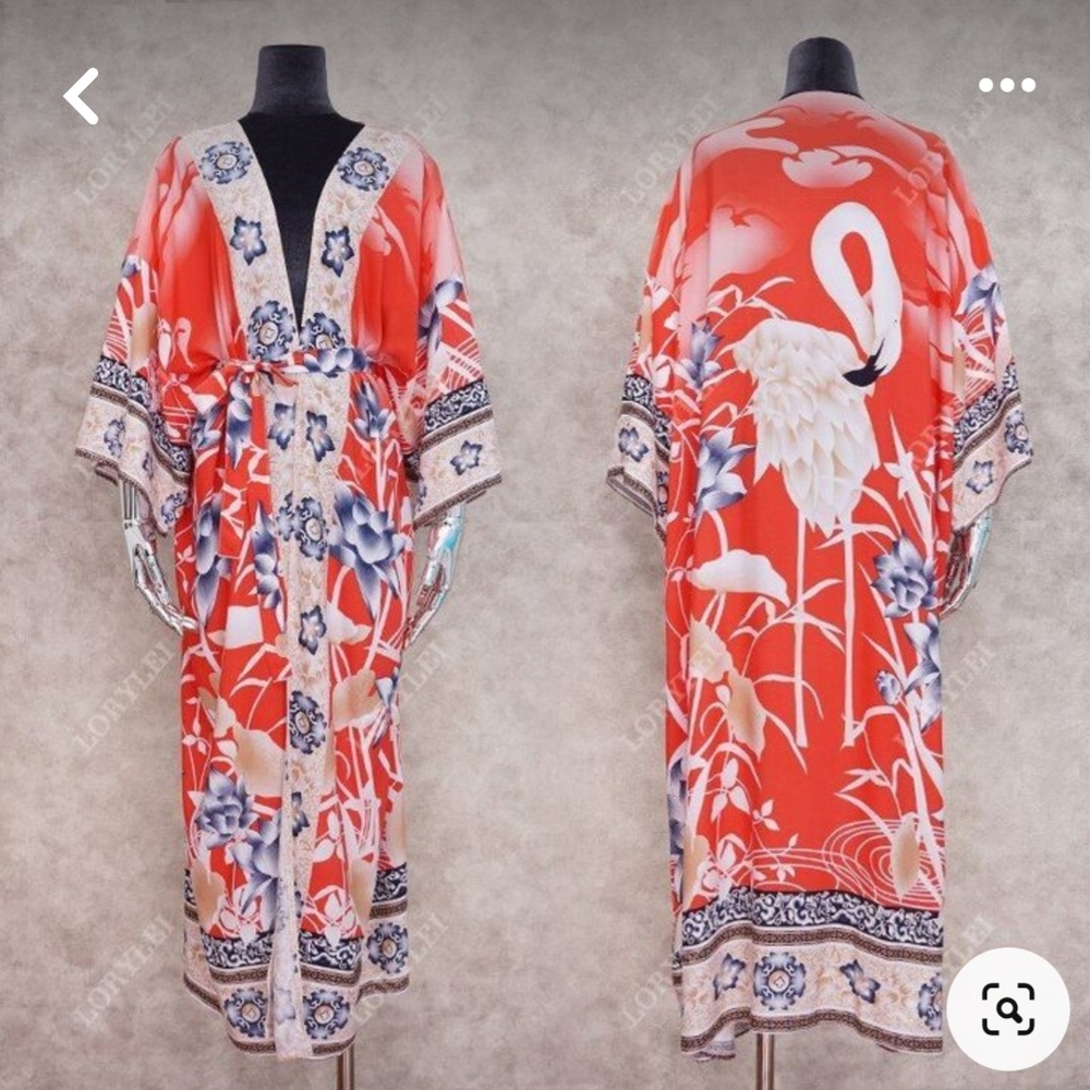 Floral Kimono with Crane Design.   One Size